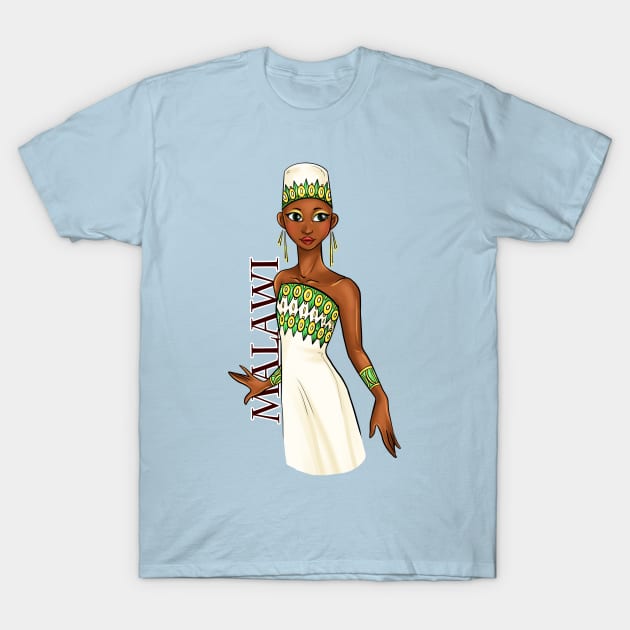 Black is Beautiful - Malawi African Melanin Girl in traditional outfit T-Shirt by Ebony Rose 
